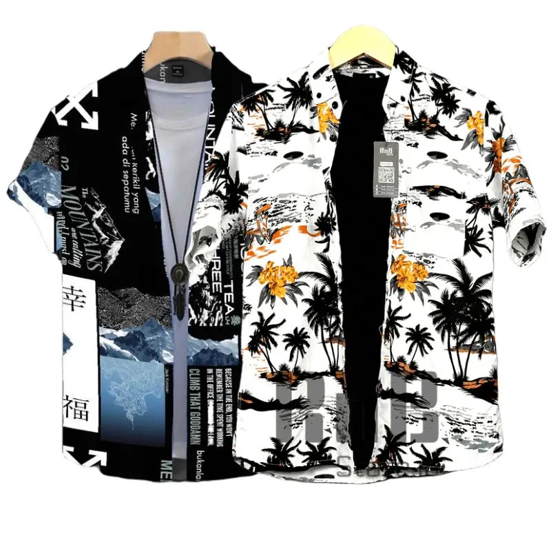 PAKET BAJU MOTIF 2 PCS COD Pendek Pria Katun Keren Nyaman Casual Hitam Putih 7