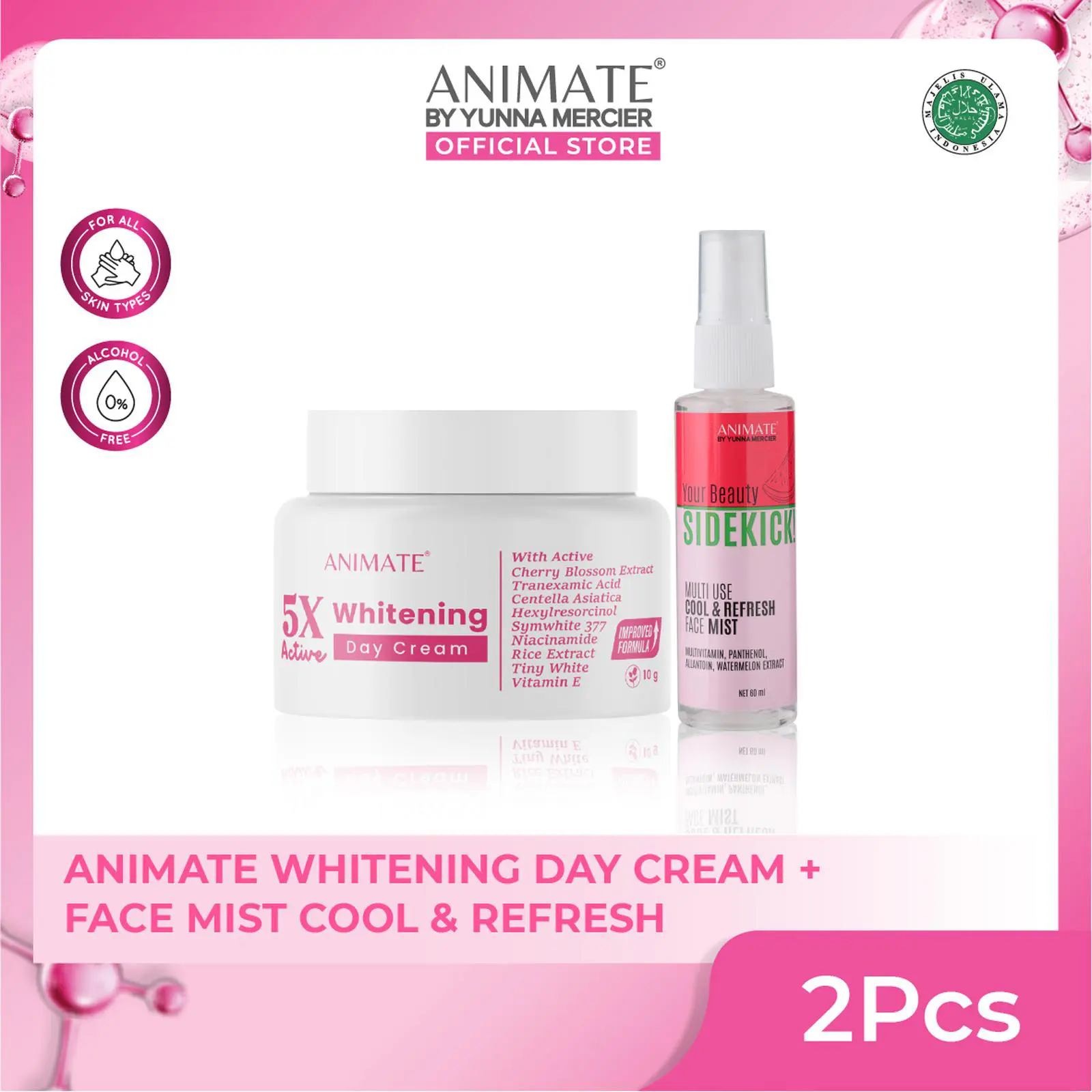 Bundling Animate 5x Active Whitening Day Cream 10 gr + Multi Use Cool & Refresh Face Mist 60 ml