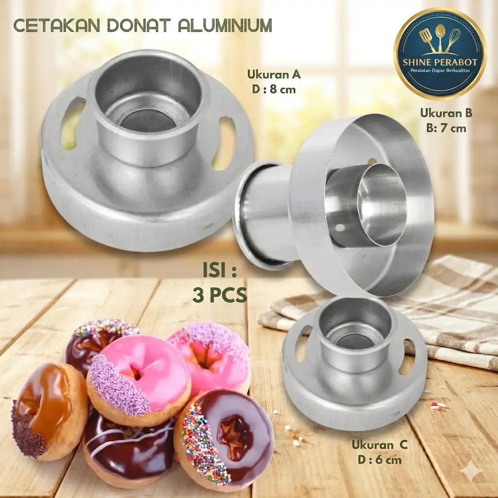 Cetakan Donat Aluminium  Anti Lengket - Set 3 Pcs Ukuran 6cm 7cm 8cm - Shine Perabot