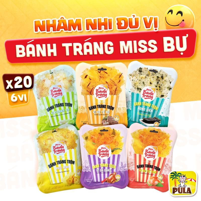 20 Bịch BỰ | Bánh Tráng Miss Bự Tiệm nhà Pula 6 Vị | Combo Bánh Tráng Trộn Gói 40-46 Gram Đủ Vị | Ngon Dễ Nghiện