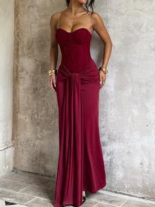 Vestido elegante de cuello halter con mangas fluídas, vestido midi ajustado de manga larga, perfecto para fiestas y ocasiones especiales