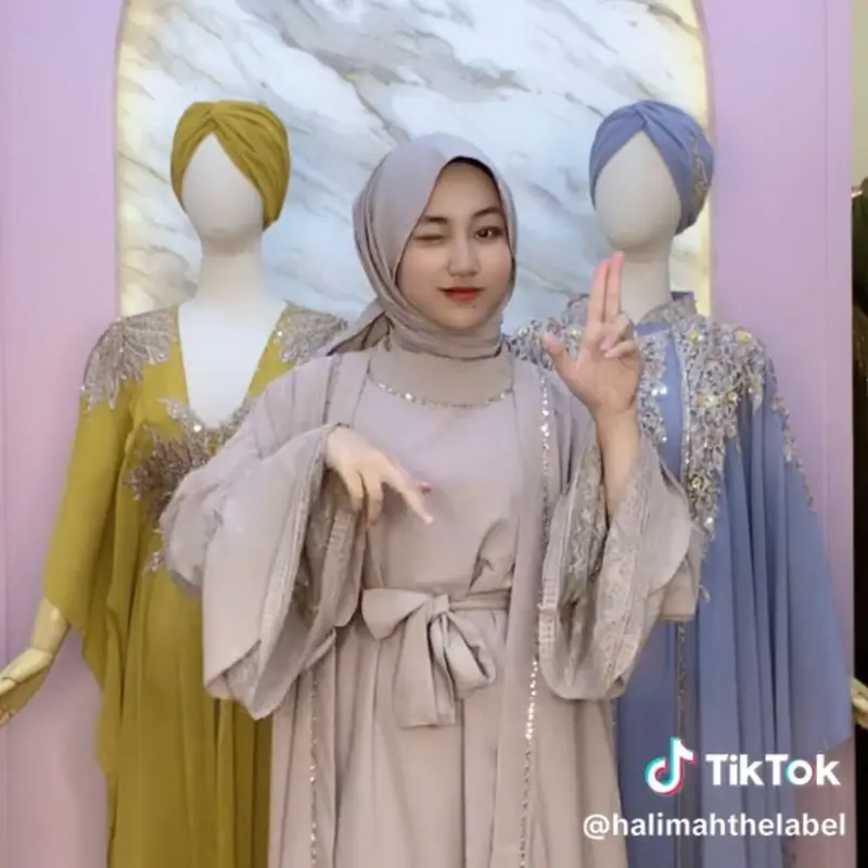 HALIMAH - NAMEERA Set Belt Dan Pashmina | Baju Gamis Abaya Kaftan Dress Wanita Muslim Kondangan Pesta Pengajian Model Baru Mewah Elegan Simple 6