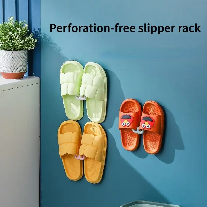 Gantungan Sandal Tempel Dinding Wall Mounted Slippers Hanger Hook Rak Kait Sepatu Sendal Kamar Mandi Holder Cantelan Dua Slot Tempat Penyimpanan Serbaguna Tanpa Paku 4