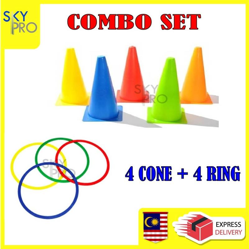 ( COMBO SET ) 4 PC SKITTLE CONE 9 INCHI WITH 4 PC PLASTIC RING / KON WARNA / PLASTIC RING 0