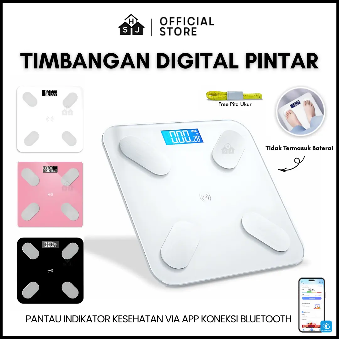 Timbangan Badan Digital Bluetooth 180KG Layar LCD Smart Body Fat Scale Tempered Glass Kuat Stabil Akurat dengan 4 Sensor Presisi Tinggi dan Aplikasi Pendukung