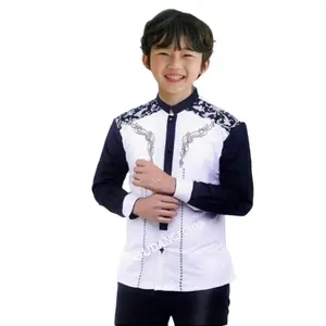 baju koko anak remaja terbaru koko keong anak Batik Kombinasi Muslim baju koko Katun Panjang Hitam Kurta