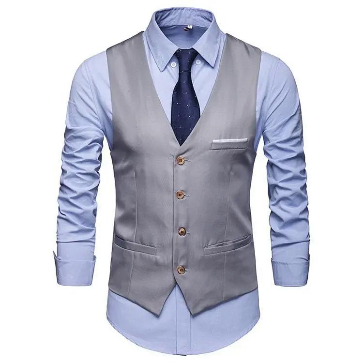 Product Introduction of Okamoto men's fashion suit vest, single breasted plain color V-neck formal jacket men suit jacket 12