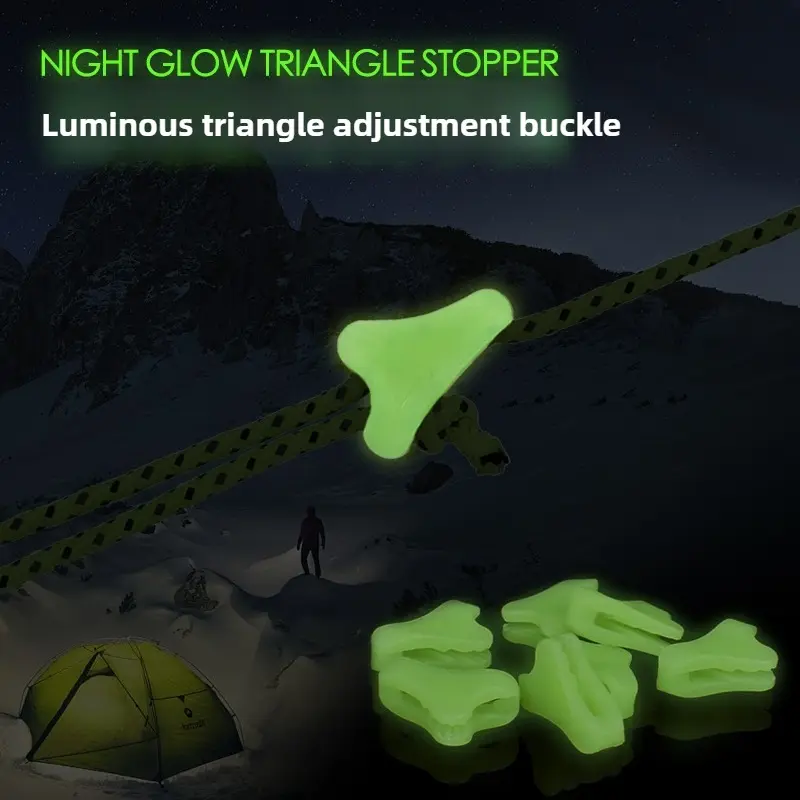 20 pcs Outdoor luminous rope buckle fluorescent self-luminous tent paracords buckle anti-slip adjustment buckle camping equipment