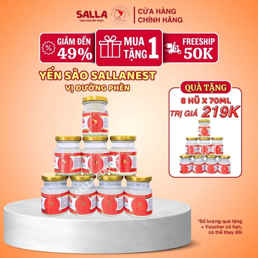 16 Hũ Yến sào SALLANEST 30% Yến tươi vị ĐƯỜNG PHÈN - 2 Khay x 8 Hũ x 70ml - [MUA 1 TẶNG 1]