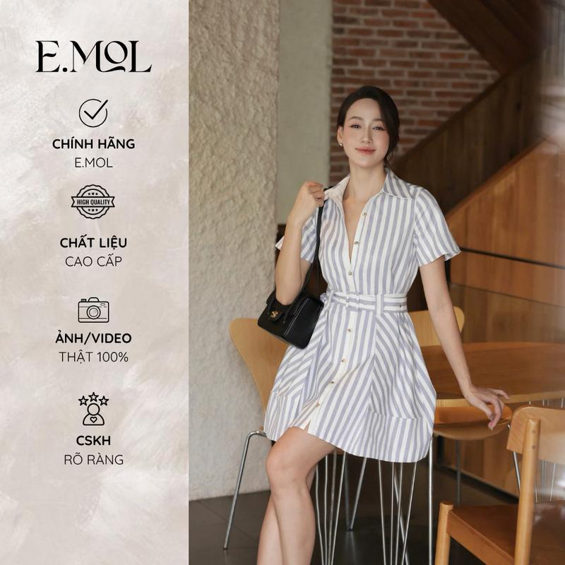 Đầm thô kẻ dáng xoè kèm đai Timeless Breeze E.MOL