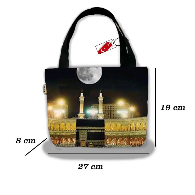 Totebag Mini Kanvas Wanita  Lucu Souvenir Pengajian Haji Umroh Motif Printing batik/ Kakbah  Terbaru 2024 Hitam Wanita 7