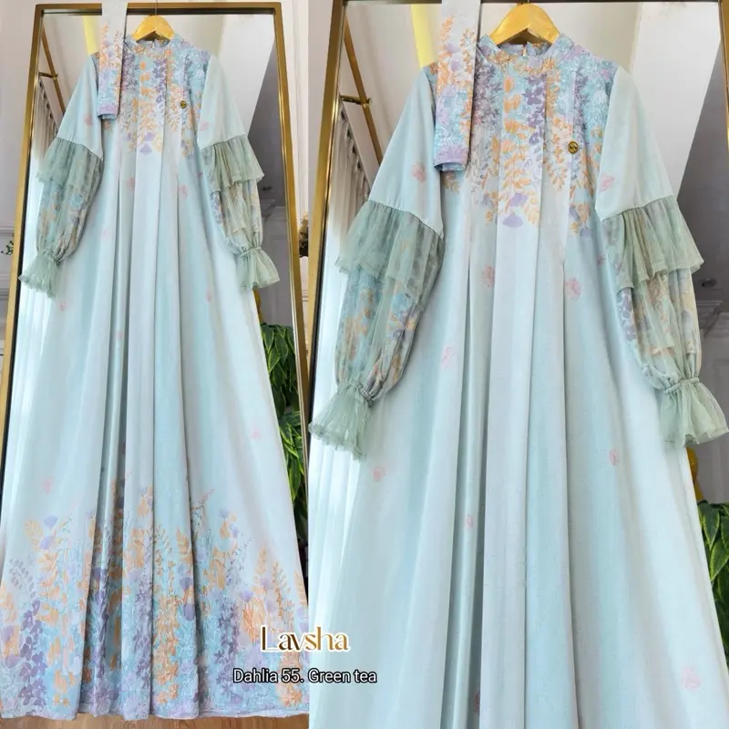 Dahlia Dress Wanita Muslim Cantik Gamis Formal Nyaman Ceruty Karet Zipper