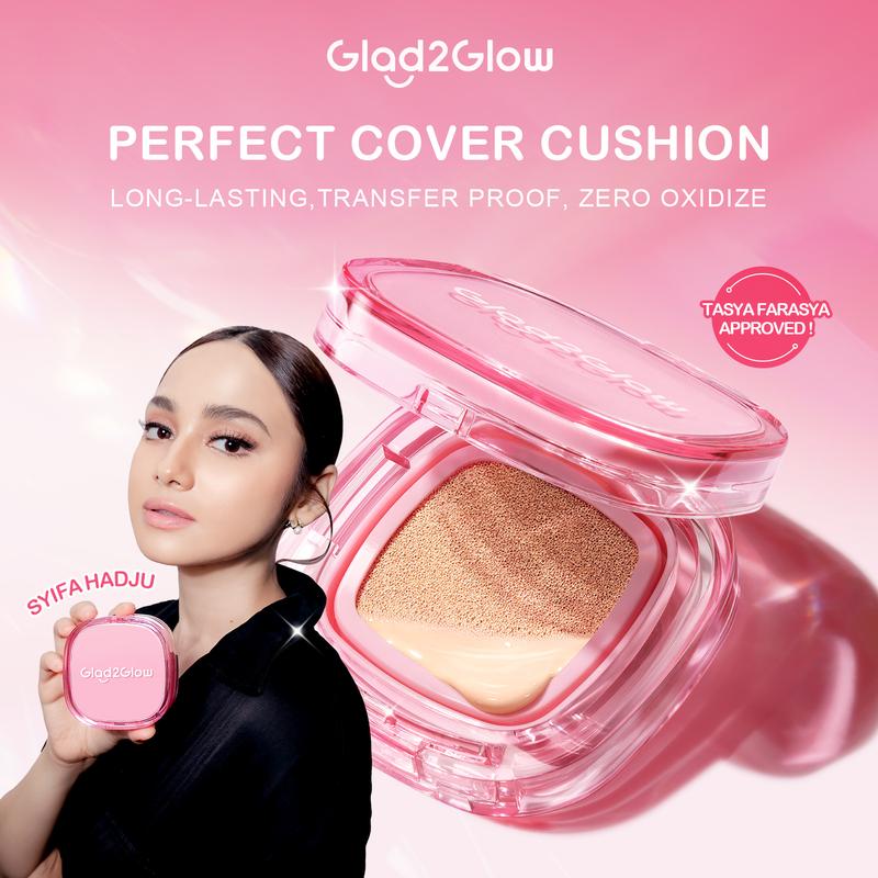 【Hot】Glad2Glow Perfect cover cushion dengan kandungan skincare mencegah kekusaman dan kulit kering sepanjang hari G2G Concealer Foundation Wajah Extract Mencerahkan Lasting Compact 1