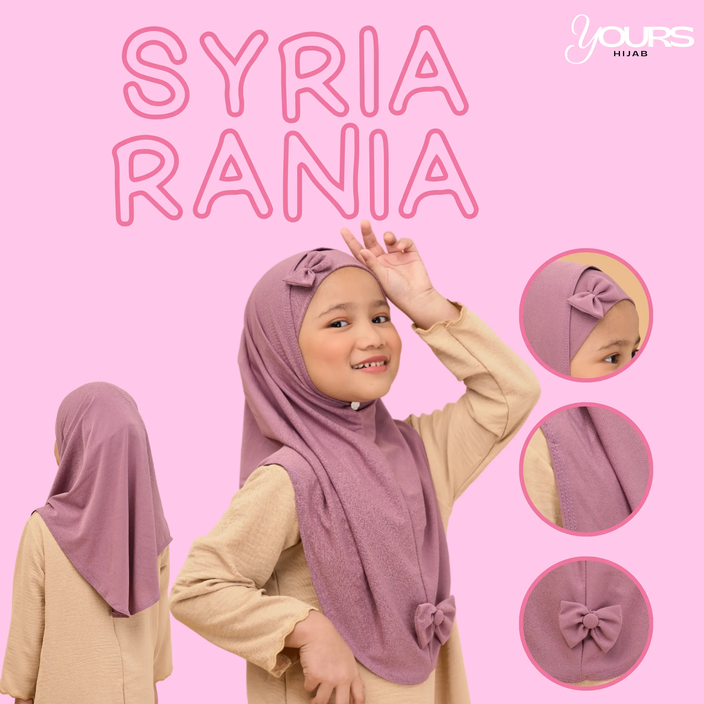 YH (3-9 tahun) SYRIA RANIA RIBBON Tudung Instant Budak Moscrepe Sarung Hijab Kids Reben Ironless Include Inner Riben boleh basuh mesin hijab kanak-kanak