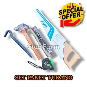 PAKET TUKANG - Gergaji Kayu Baja Asli Siap Pakai - Palu Kambing - Linggis Meteran Kikir Siap Pakai - Set Paket Lengkap Alat Perkakas