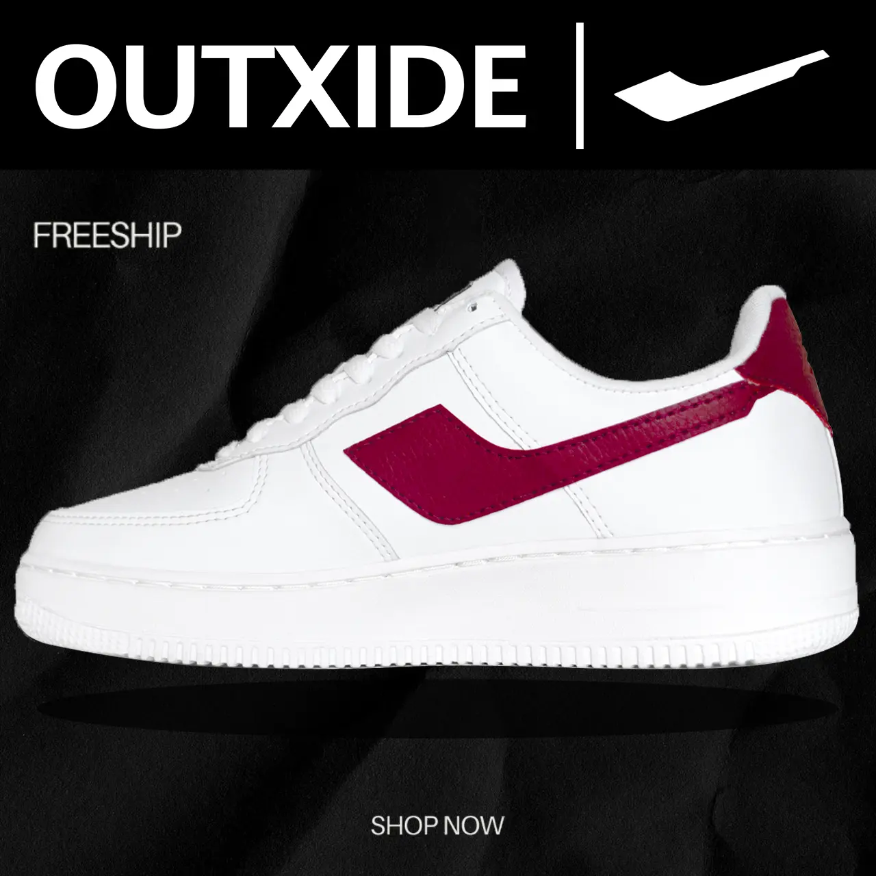 OUTXIDE Sepatu Sneakers Pria Kasual Putih List Merah Maroon Casual Shoes