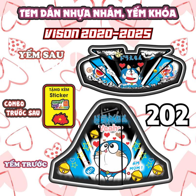 Combo Tem dán yếm nhựa nhám VISION 2020-2025 gấu dâu doreamon baby three nhãn dán decal sticker team