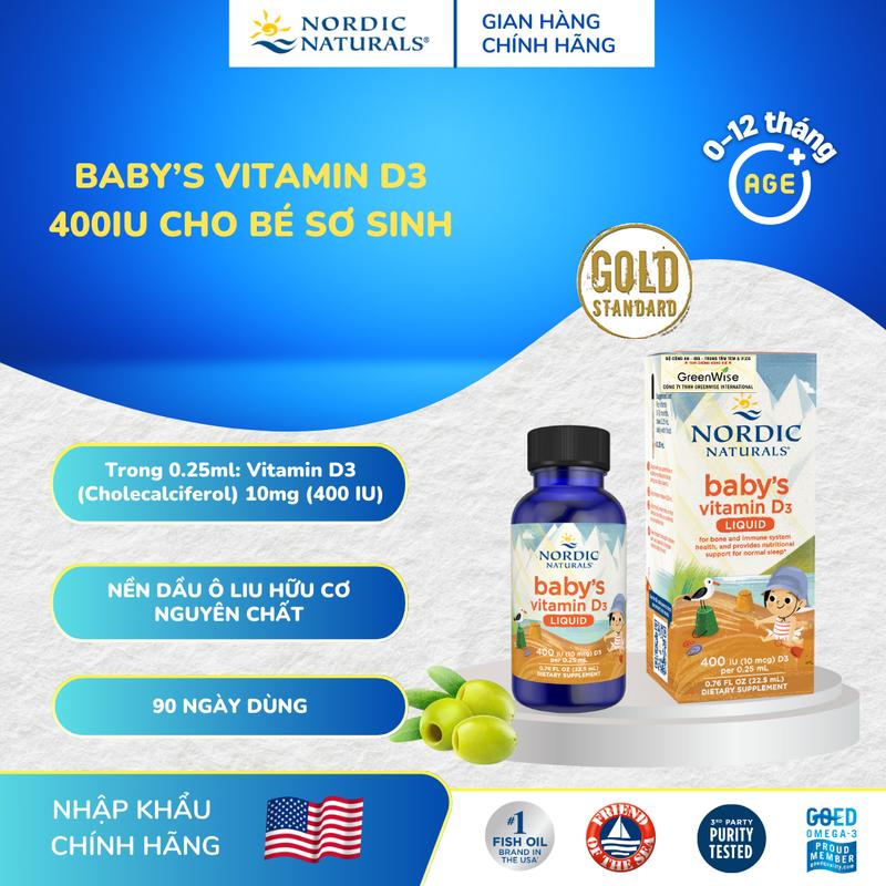 Vitamin D3 thuần tinh khiết Nordic Naturals dung tích 22,5ml hỗ trợ phát triển xương răng & nhịp giấc ngủ cho bé 0-12 tháng tuổi