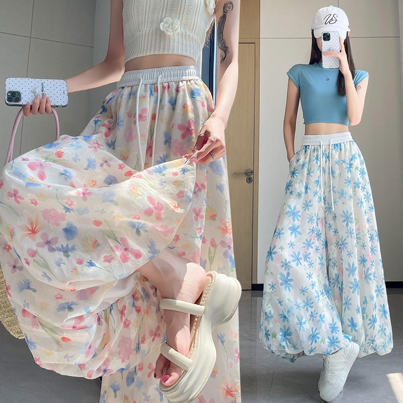 DEAL MỞ BÁN Quần Váy Bí Ngô 2 Lớp Đi Biển Đi Chơi Họa Tiết Hoa Nhẹ Nhàng Thanh Lịch Quần Culotes Lưng Cao Thời Trang Mùa Hè Phong Cách Hàn Quốc