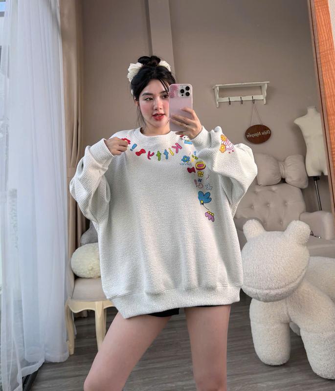 Áo Sweater Nỉ Xốp Mì Hàn Phiên Bản Aa Cờ Lượn Sóng Unisex Oversize dành cho Nam Và Nữ