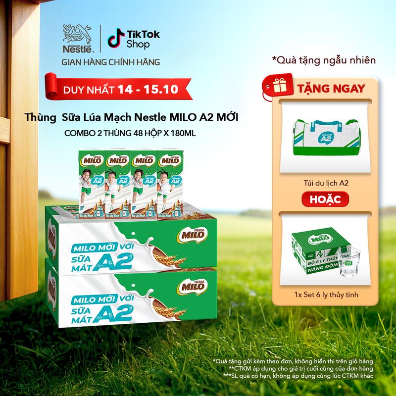 Nestlé VN Combo 2 Thùng Sữa Lúa Mạch Nestle MILO Sữa Mát A2 MỚI (12x4x180ml)