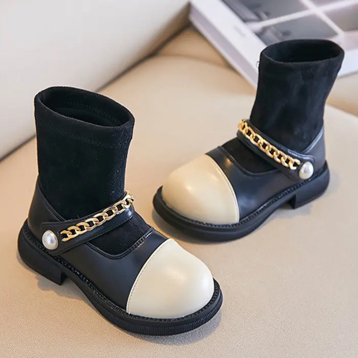 Sepatu Boots Anak Perempuan Beludru Rantai Import Premium Murah (SS178) 2