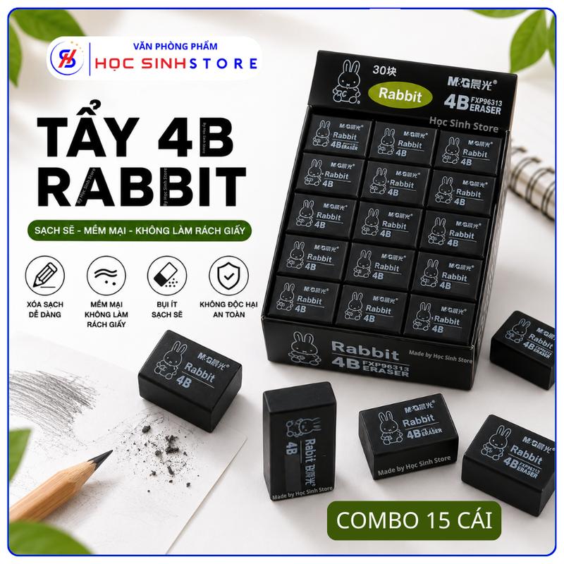 Combo 15 Cái Gôm Bút Chì 4B M&G Miffy/Rabbit Màu Đen, Gôm Sạch, Dẻo Dai, Ít Bụi (Giao Ngẫu Nhiên Mẫu) - Học Sinh Store