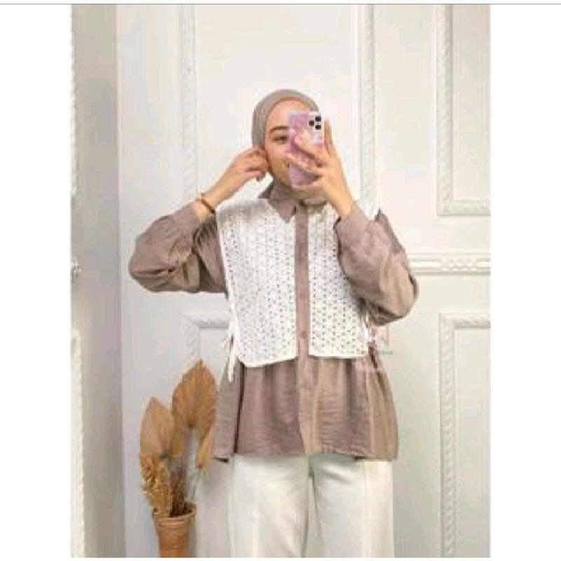 Dena kemeja rompi kekinian katun atasan poly mix katun broklat Wanita Panjang 3
