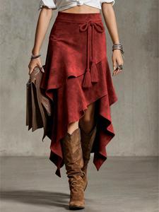 Falda midi asimétrica vintage con detalles de flecos, vestido bohemio de cintura alta para mujer, diseño moderno y único
