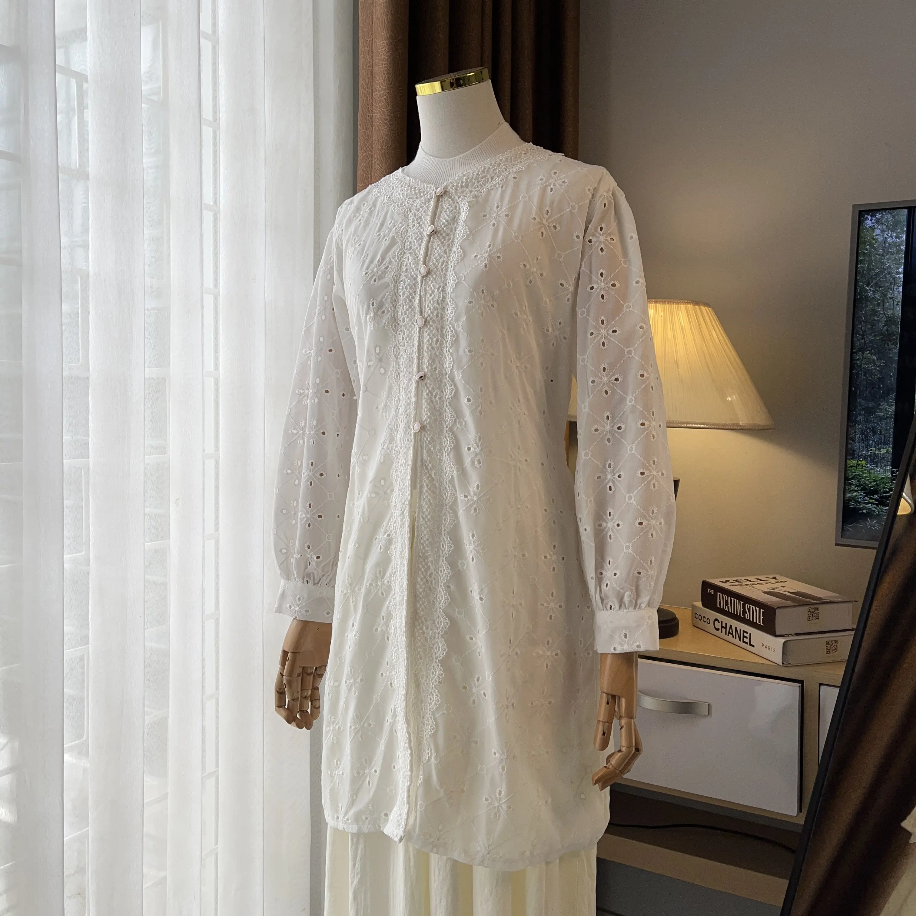 Broken White Cotton Hole Bordir Motif 3