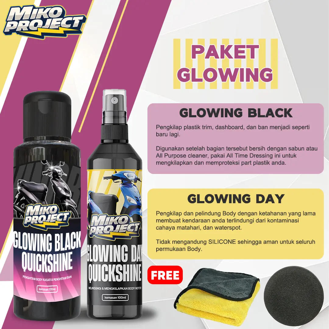 PAKET GLOWING BODY KENDARAAN MOTOR  , PENGKILAP BODY HALUS , PENGHITAM BODY KASAR DAN BAN BY MIKO PROJECT Car Microfiber