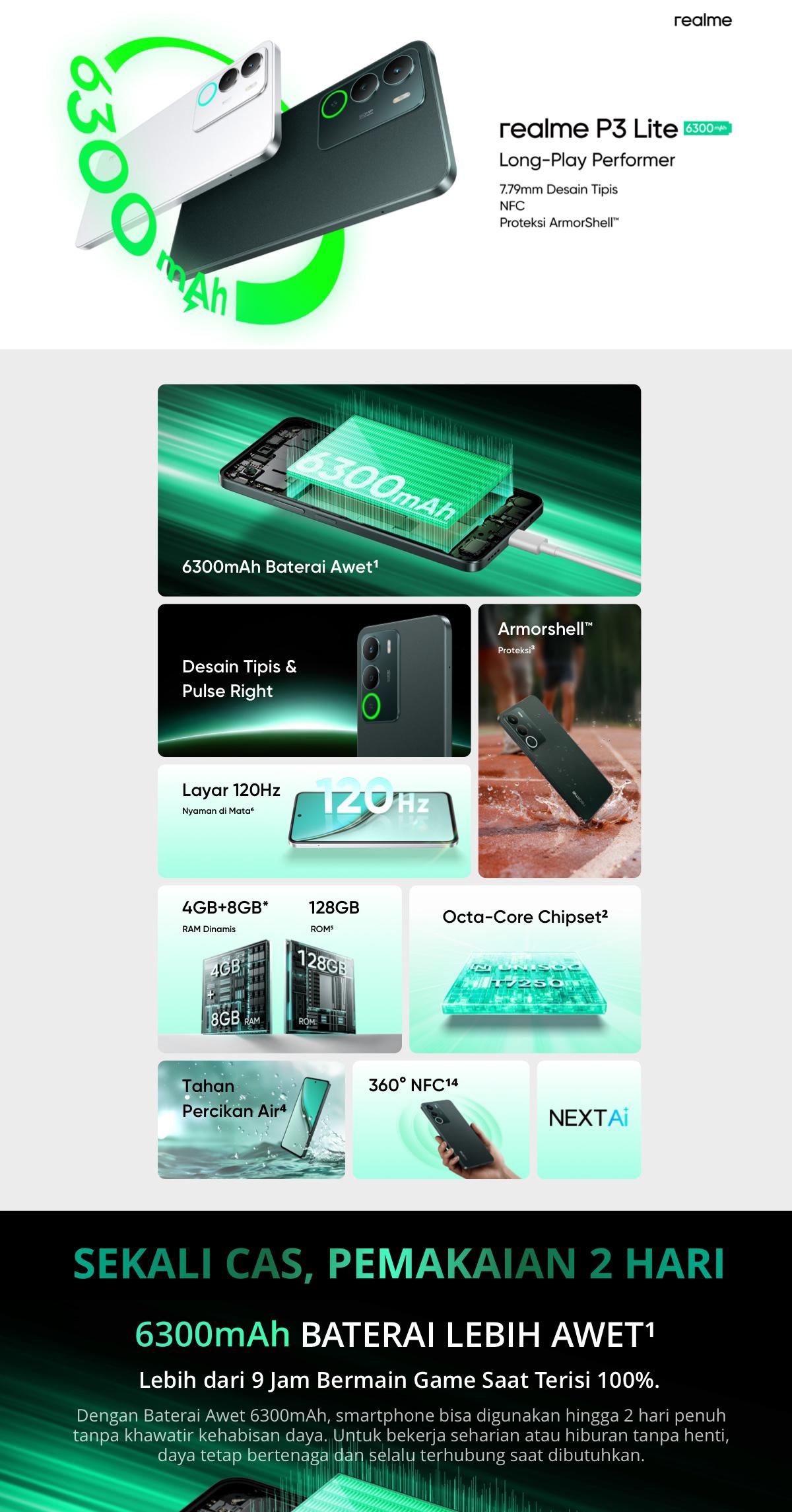 [INDRABUDIMAN EXCLUSIVE] realme P3 Lite 4GB+8GB | 128GB NFC (6300 mAh Battery | 120Hz Screen | 50 MP AI Camera | Ultra Slim Design 7.79mm)