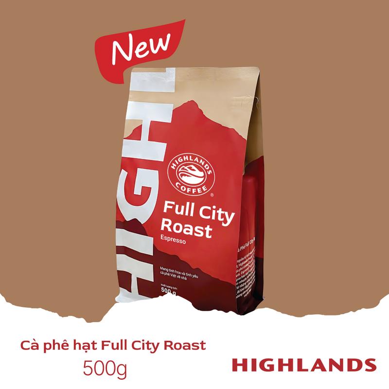 Highlands Coffee - Cà phê hạt mộc Full City Roast Highlands Coffee gói nhỏ -pha máy cold brew- hương vị socola đen caramel ngọt dịu hậu vị cân bằng.