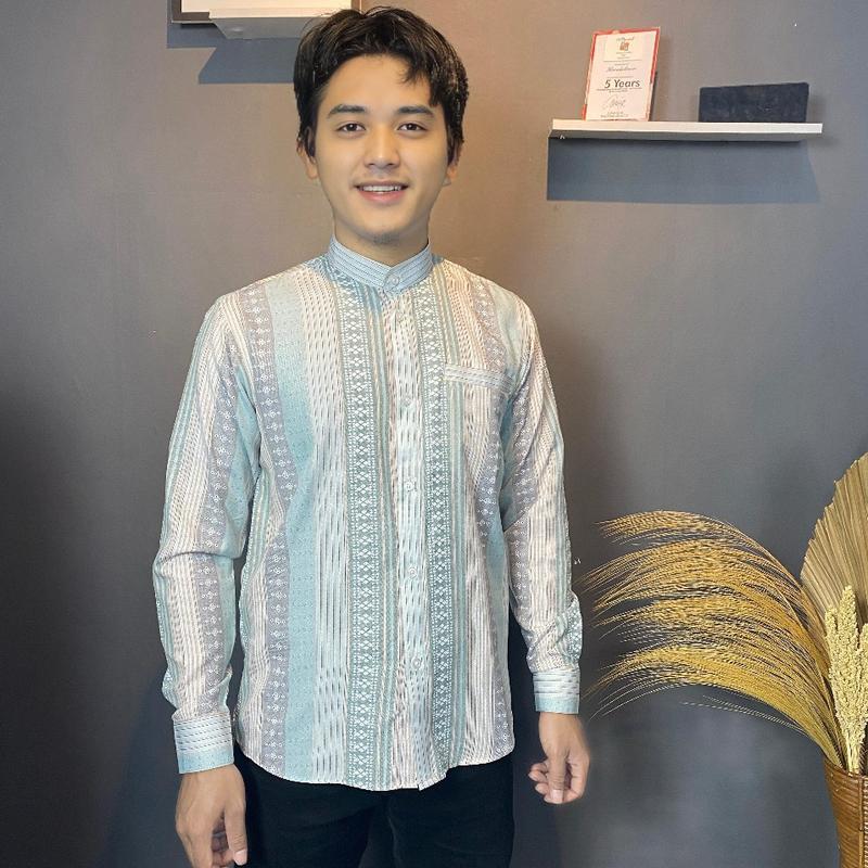 Product Introduction of HM - Kemeja koko pria Dewasa lengan panjang Motif salur Batik, Atasan baju lebaran Keren Muslim terbaru 2025.Katun Formal Casual Santai 11