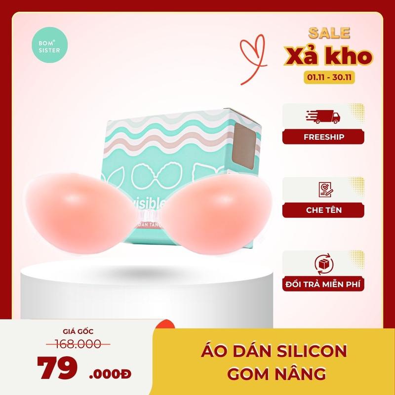 Áo dán tàng hình silicon áo lót dán cài trước nâng vòng 1 tạo khe Bra Nữ chuyên mặc trang phục khoét lưng đầm body xuyên thấu AD002-AD003 silicone sinh học silicon hồng