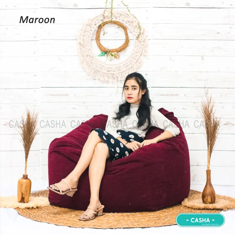CASHA Bean Bag Round Suede Plus Isi - Size Large Asli Cafe 3