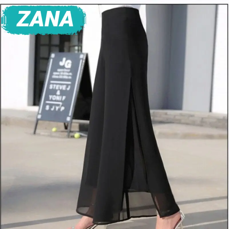 Quần Voan Mỏng Cạp Cao, Thời Trang ZANA, Quần Ống Rộng, Phong Cách Thanh Lịch, Dáng Rộng Vừa Vặn, Quần Dài Cạp Cao, Quần Ống Rộng, Có Xẻ Bên, Quần Palazzo Thường Ngày Quần Ống Rộng, Có Các Cỡ M, L, XL, 2XL, 3XL, 4XL.
