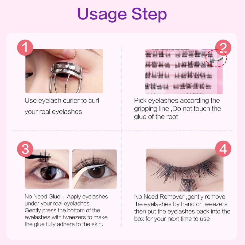 Product Introduction of FindLove Camellia Glue Free Eyelash Pre-Bond Technology  No Glue Needed  DIY Eyelash  1-Step Press On Lashes Self Adhesive Reusable Natural Segmented  Long Lasting  Eyelash Extensions gluefree lashes Cosmetic free Tweezer  Self-Adhesive C Curl Lashes 46