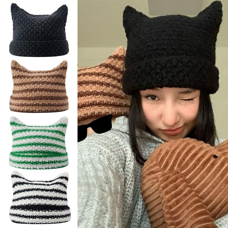 Topi rajutan gothic Y2K-Harajuku untuk wanita, topi rajutan dengan ...