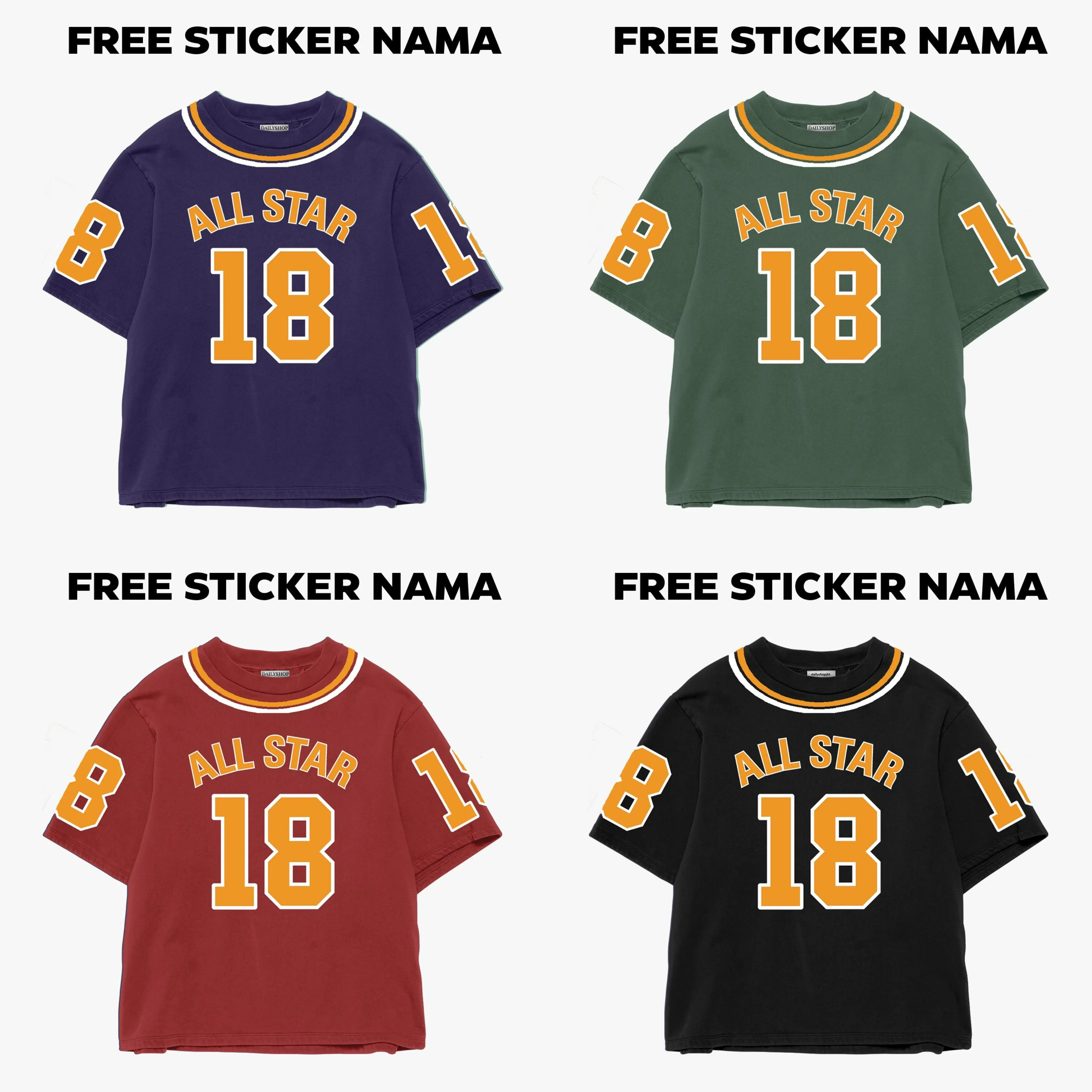 [FREE STICKER NAMA] Kaos Wanita Pria Fuschia Allstar Tulisan Angka Sport Baseball Bahan Katun Lengan Pendek combed baju T-shirt Dewasa Top atasan Distro Tebal Merah Soft