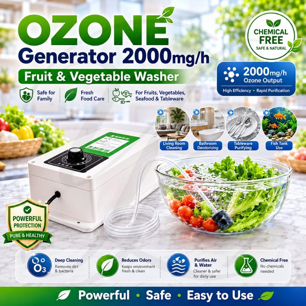 Ozone Generator 2000mg Ozonizer Sterilizer O3 Pemurni Air Alat Disinfeksi Air untuk Depot Air Minum Aquarium Kolam Pengolahan Air Generator Ozon Portable