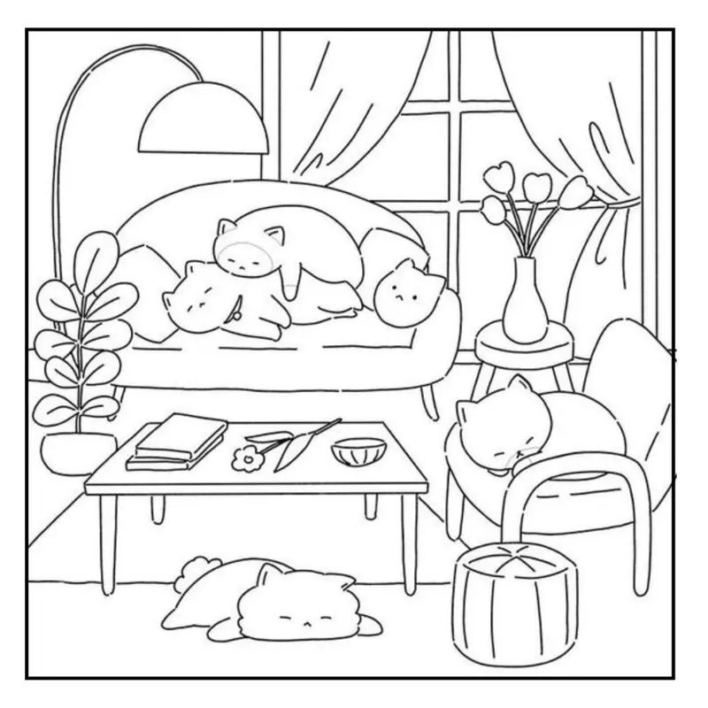 Buku Mewarnai CATS Coloring Book Aesthetic Cute dengan Kertas Tebal 200 GSM untuk Anak PAUD TK SD Remaja Dewasa 5