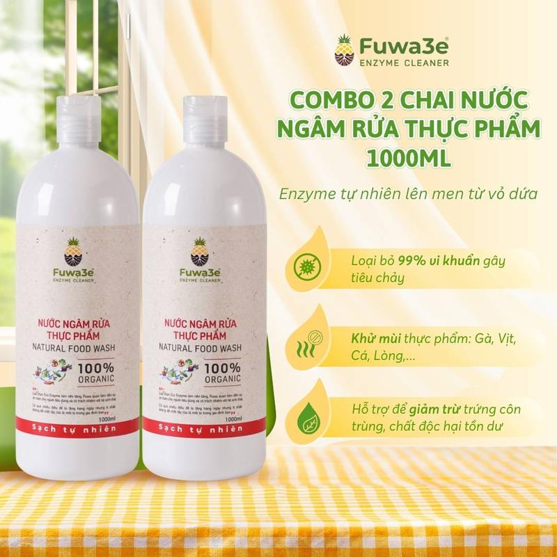 Chính hãng COMBO 2 chai Nước Ngâm Rửa Thực Phẩm 1L Eco Enzyme an toàn loại bỏ vi khuẩn tiêu chảy