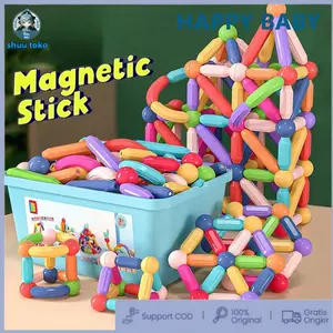 【Ready Stock】64Pcs Mainan Magnet Stik Bola 130pcs Set 3D DIY Building Blocks Balok Susun Mainan Edukasi Anak Dengan Kotak Magnetic Building Blocks Edukasi toy