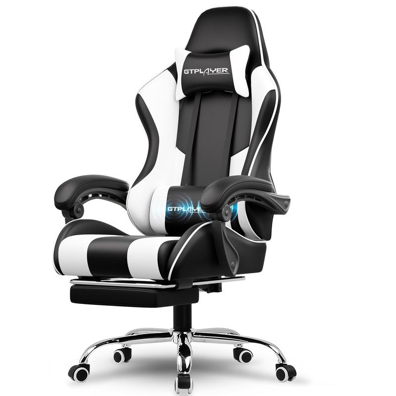 GTPLAYER Gaming Chair, Computer Chair with Footrest and Lumbar Massage, Height Adjustable Gaming Chair with 360° Swivel Seat and Headrest for Office or Gaming 1