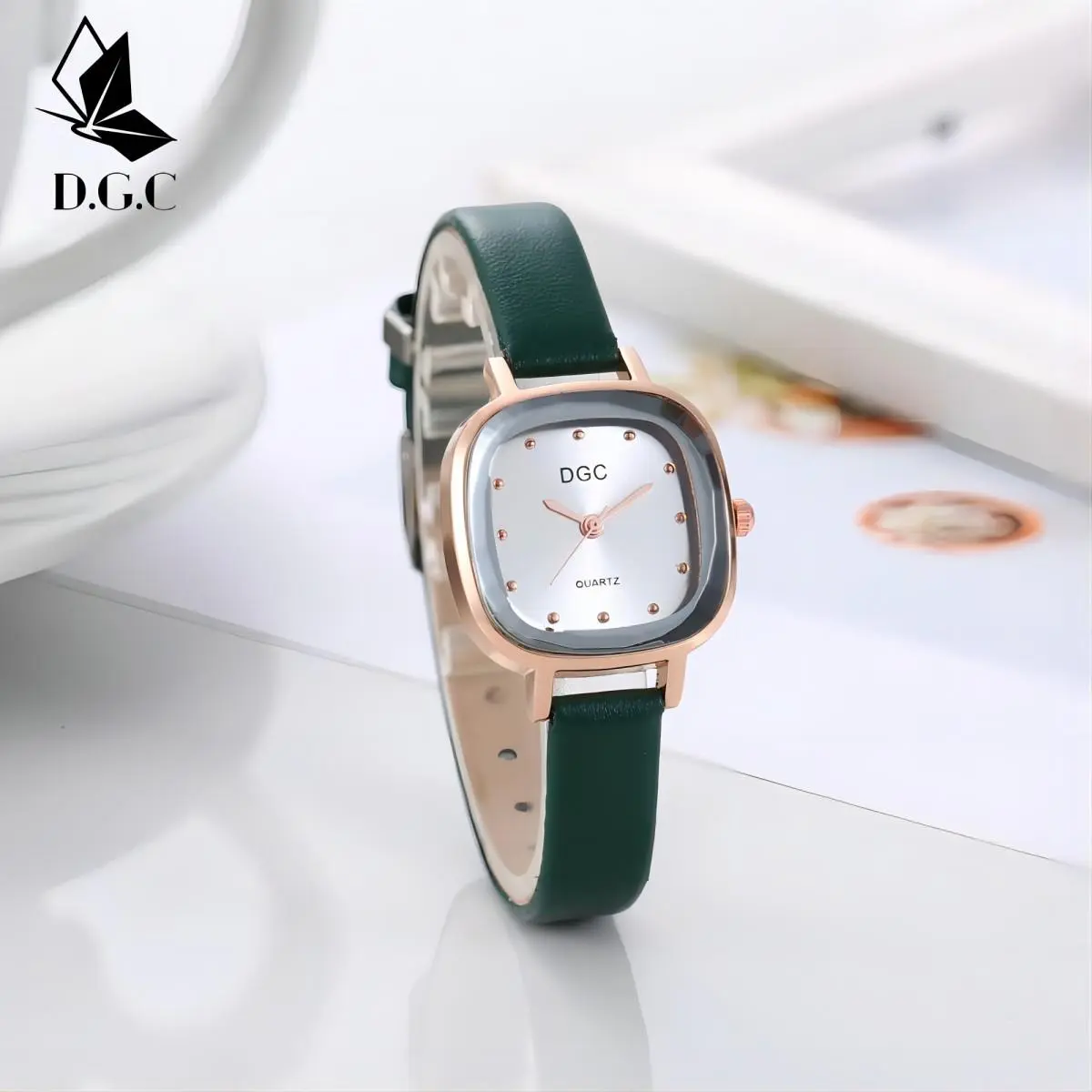 DGC COD Jam Tangan Quartz Strap PU Analog Casual Gaya Retro Wanita Persegi Watch Korean Fashion W305