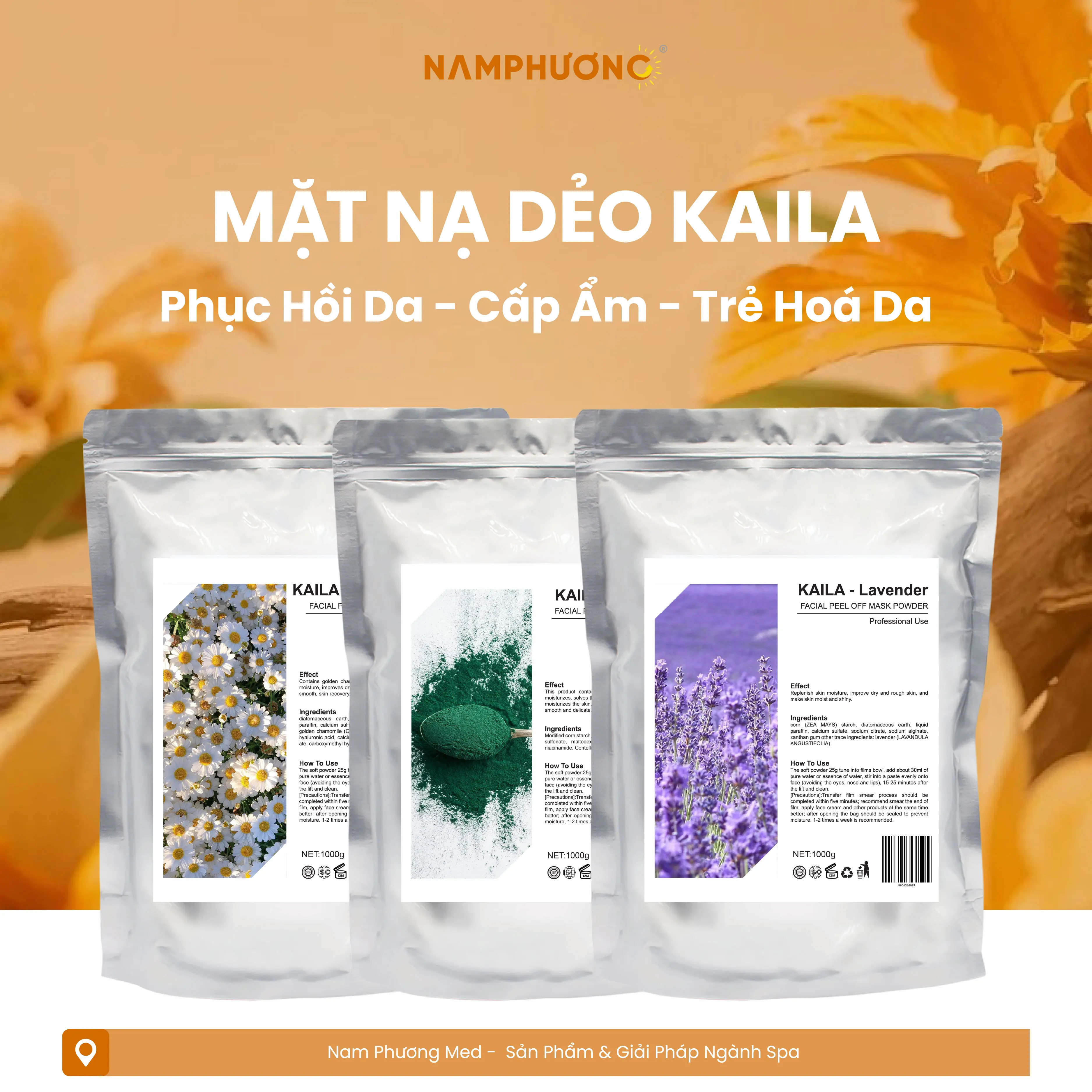 Mặt Nạ Dẻo Kaila Tảo Xoắn Hoa Cúc Lavender Cho Liệu Trình Phục Hồi Cấp Ẩm Trẻ Hóa Da Bịch 1000gr