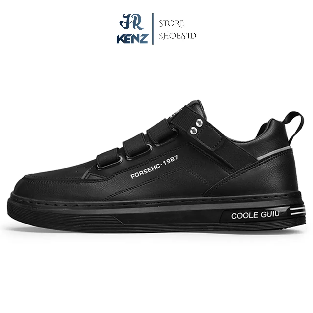 Sepatu PORSEHCT Hitam Pria Keren Casual Sneakers Kamvas Hitam Cowok Keren Simpel Elegan Pengikat Velcro