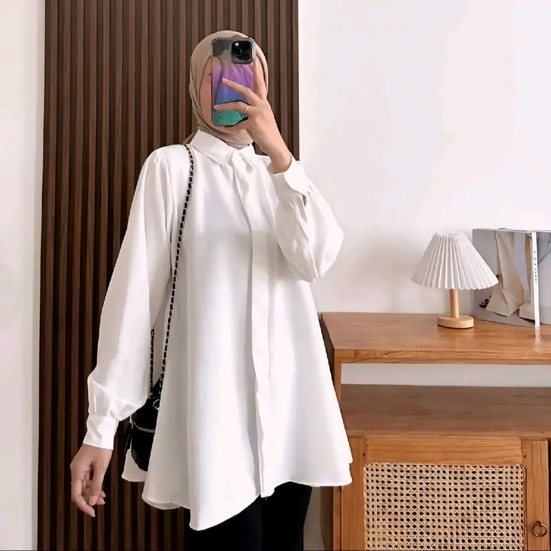 KINKA BLOUSE SHAKILA POLOS ATASAN WANITA PREMIUM BAJU MUSLIM PANJANG TERBARU kemeja  polos atasan wanita kekinian kemeja  oversize viral Tangan Kancing 8