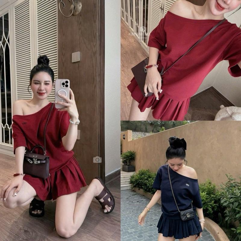 Mèo Mỡ Bigsize — Set bộ áo thun lệch vai kèm chân váy xếp ly dáng xoè bigsize 60-95kg
